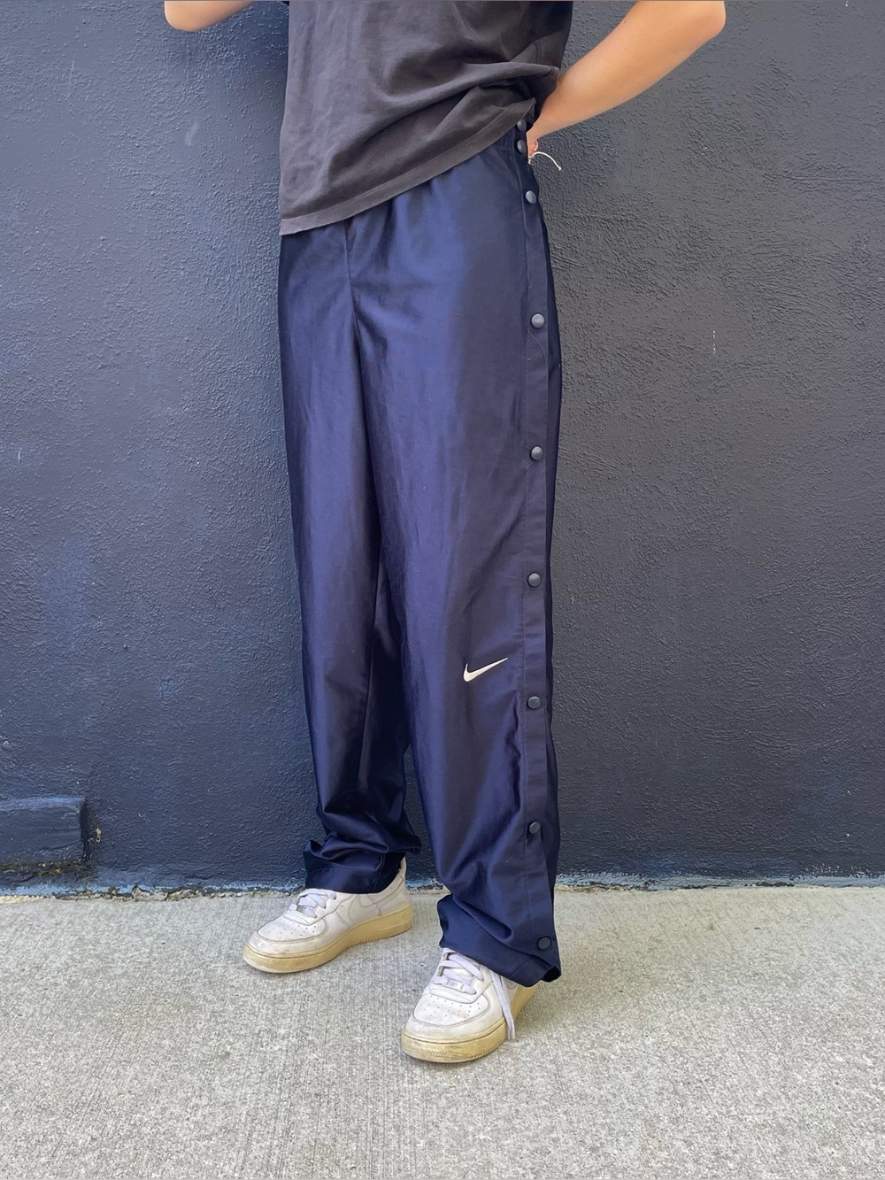 Vintage 90s navy blue Nike dazzle tear away track pants size large - Picture 1 of 5